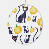 Halloween zwarte katten en Oranje pompoenontwerp Keramisch Ornament (Links)