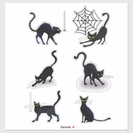 Halloween Zwarte Katten en Spinnen Set ID852 Sticker (Vel)
