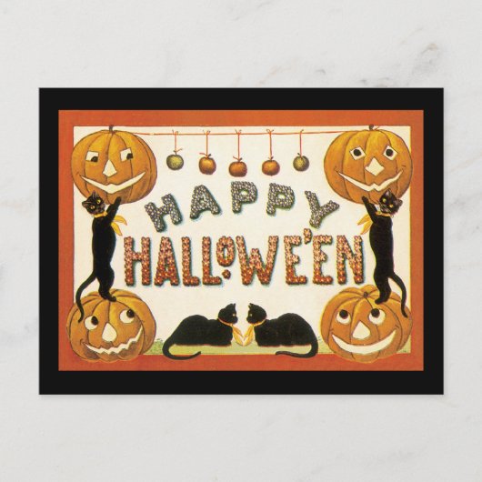 Halloween, zwarte katten met jasjalopionnen Briefkaart (Voorkant)
