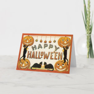 Halloween, zwarte katten met jasjalopionnen Kaart