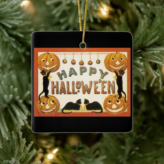  Halloween, zwarte katten met jasjalopionnen Keramisch Ornament (Boom)