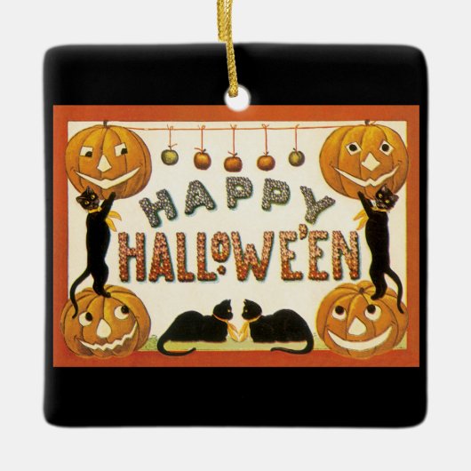  Halloween, zwarte katten met jasjalopionnen Keramisch Ornament (Voorkant)