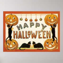  Halloween, zwarte katten met jasjalopionnen Poster