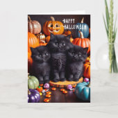Halloween zwarte katten met pompoenen en Snoep Kaart (Voorkant)
