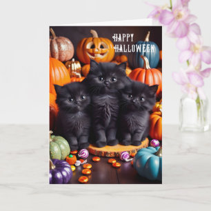 Halloween zwarte katten met pompoenen en Snoep Kaart