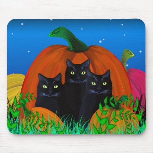 Halloween zwarte katten met pompoenen Mousepad Muismat (Voorkant)