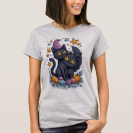 Halloween zwarte katten met Snoep en sterren T-shirt