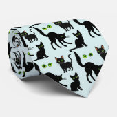 Halloween Zwarte Katten Ogen Patroon Stropdas (Opgerold)