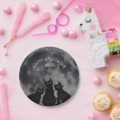 Halloween zwarte katten op volle maan papieren bordje (Feest)