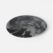 Halloween zwarte katten op volle maan papieren bordje (Gekanteld)