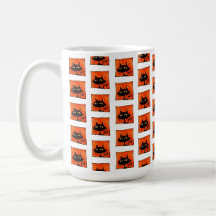 Halloween Zwarte Katten Oranje Vierkanten Cartoon Koffiemok