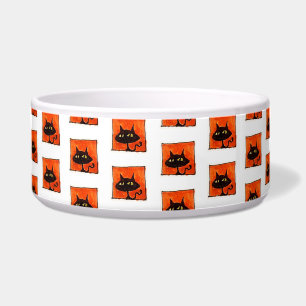 Halloween Zwarte Katten Oranje Vierkanten Cartoon Voerbakje