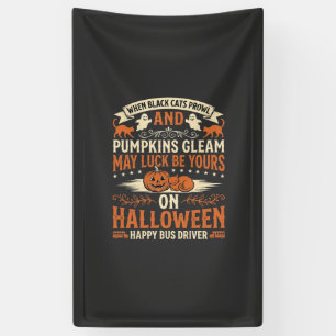 Halloween Zwarte Katten Pompoen Gelukkige Buschauf Spandoek