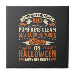 Halloween Zwarte Katten Pompoen Gelukkige Buschauf Tegeltje