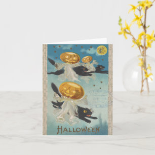 Halloween Zwarte Katten & Pompoen Spoken Vintage Kaart