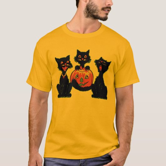 Halloween zwarte katten uit de jaren '30 met Jack  T-shirt (Voorkant)