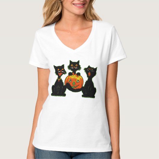 Halloween zwarte katten uit de jaren '30 met Jack T-shirt (Voorkant)