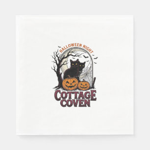 Halloween Zwarte Katten Vintage Coven Pompoen Kuns Servet