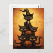Halloween zwarte katten zitten op pompoenen. briefkaart (Voorkant / Achterkant)