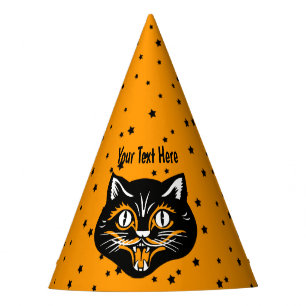  Halloween Zwarte Kattenhoofd Sterren Sinaasappel Feesthoedjes