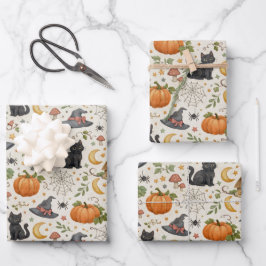 Halloween Zwarte Kattenhuisje  Inpakpapier Vel