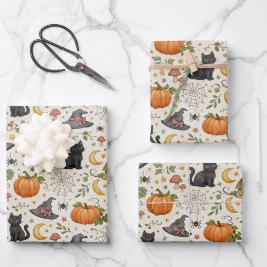 Halloween Zwarte Kattenhuisje  Inpakpapier Vel (Voorkant)