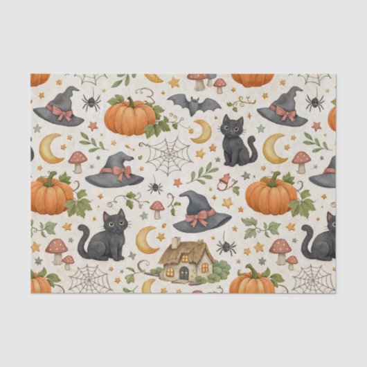 Halloween Zwarte Kattenhuisje  Tissuepapier (Voorkant)