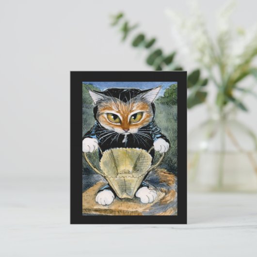 Halloween zwarte kattenkostuum briefkaart (Staand voorkant)