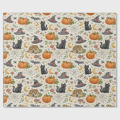 Halloween Zwarte Kitten Cottage Cadeaupapier (Vlak)