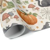 Halloween Zwarte Kitten Cottage Cadeaupapier (Rol Hoek)