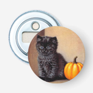 Halloween Zwarte Kitten Illustratie Button Flesopener