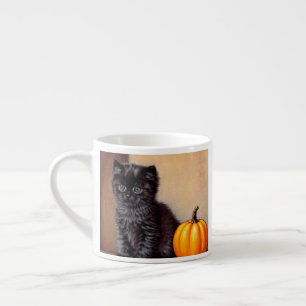 Halloween Zwarte Kitten Illustratie Espresso Kop