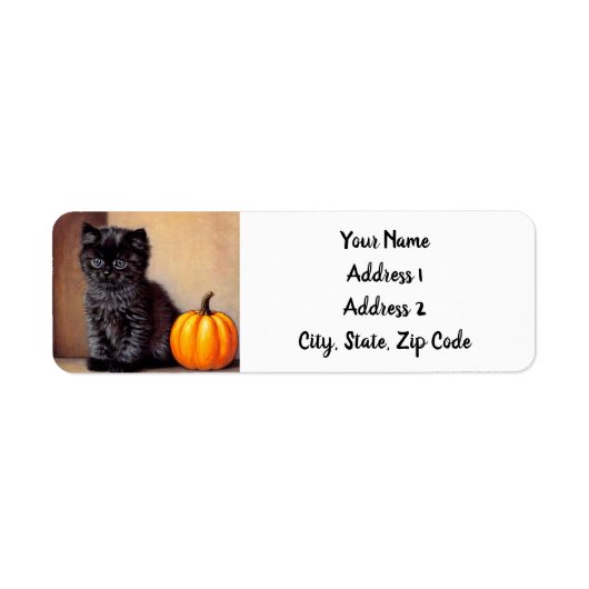 Halloween Zwarte Kitten Illustratie Etiket (Voorkant)