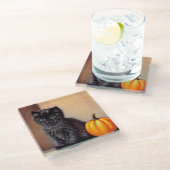  Halloween Zwarte Kitten Illustratie Glazen Onderzetter (Schuin)