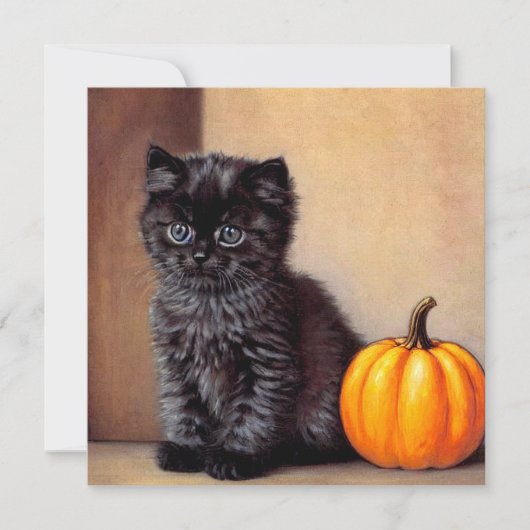 Halloween Zwarte Kitten Illustratie Kaart (Voorkant)
