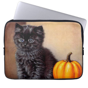 Halloween Zwarte Kitten Illustratie Laptop Sleeve