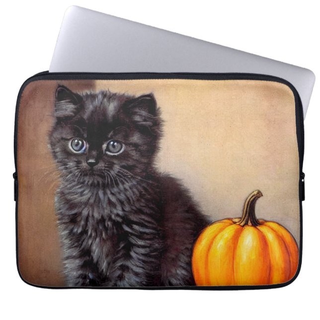  Halloween Zwarte Kitten Illustratie Laptop Sleeve (Voorkant)