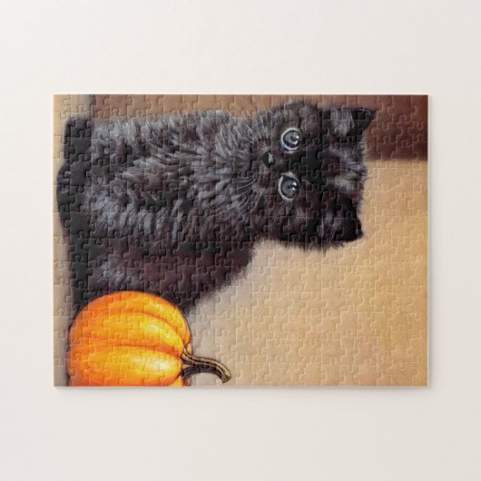  Halloween Zwarte Kitten Illustratie Legpuzzel (Horizontaal)