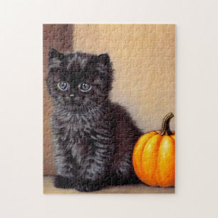 Halloween Zwarte Kitten Illustratie Legpuzzel