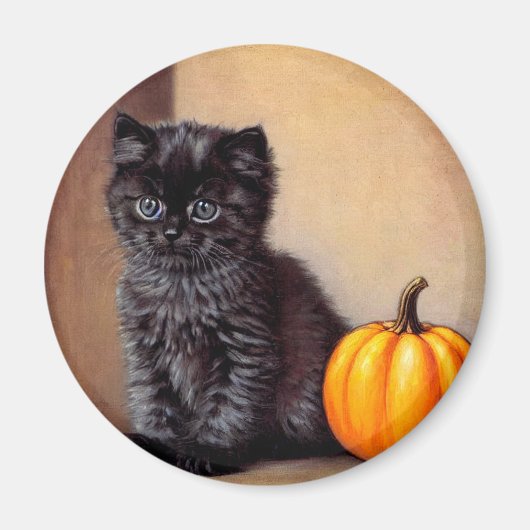  Halloween Zwarte Kitten Illustratie Magneet (Voorkant)