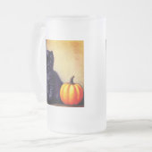 Halloween Zwarte Kitten Illustratie Matglas Bierpul (Voorkant links)