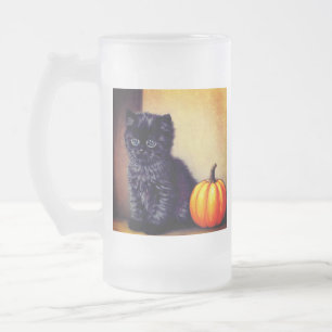 Halloween Zwarte Kitten Illustratie Matglas Bierpul