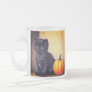 Halloween Zwarte Kitten Illustratie Matglas Koffiemok