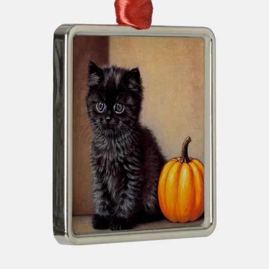  Halloween Zwarte Kitten Illustratie Metalen Ornament (Rechts)