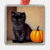  Halloween Zwarte Kitten Illustratie Metalen Ornament (Voorkant)
