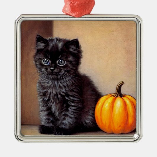  Halloween Zwarte Kitten Illustratie Metalen Ornament (Voorkant)