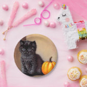 Halloween Zwarte Kitten Illustratie Papieren Bordje (Feest)