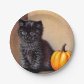  Halloween Zwarte Kitten Illustratie Papieren Bordje (Voorkant)