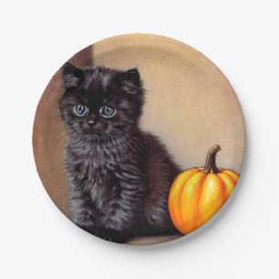  Halloween Zwarte Kitten Illustratie Papieren Bordje