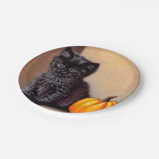  Halloween Zwarte Kitten Illustratie Papieren Bordje (Gekanteld)